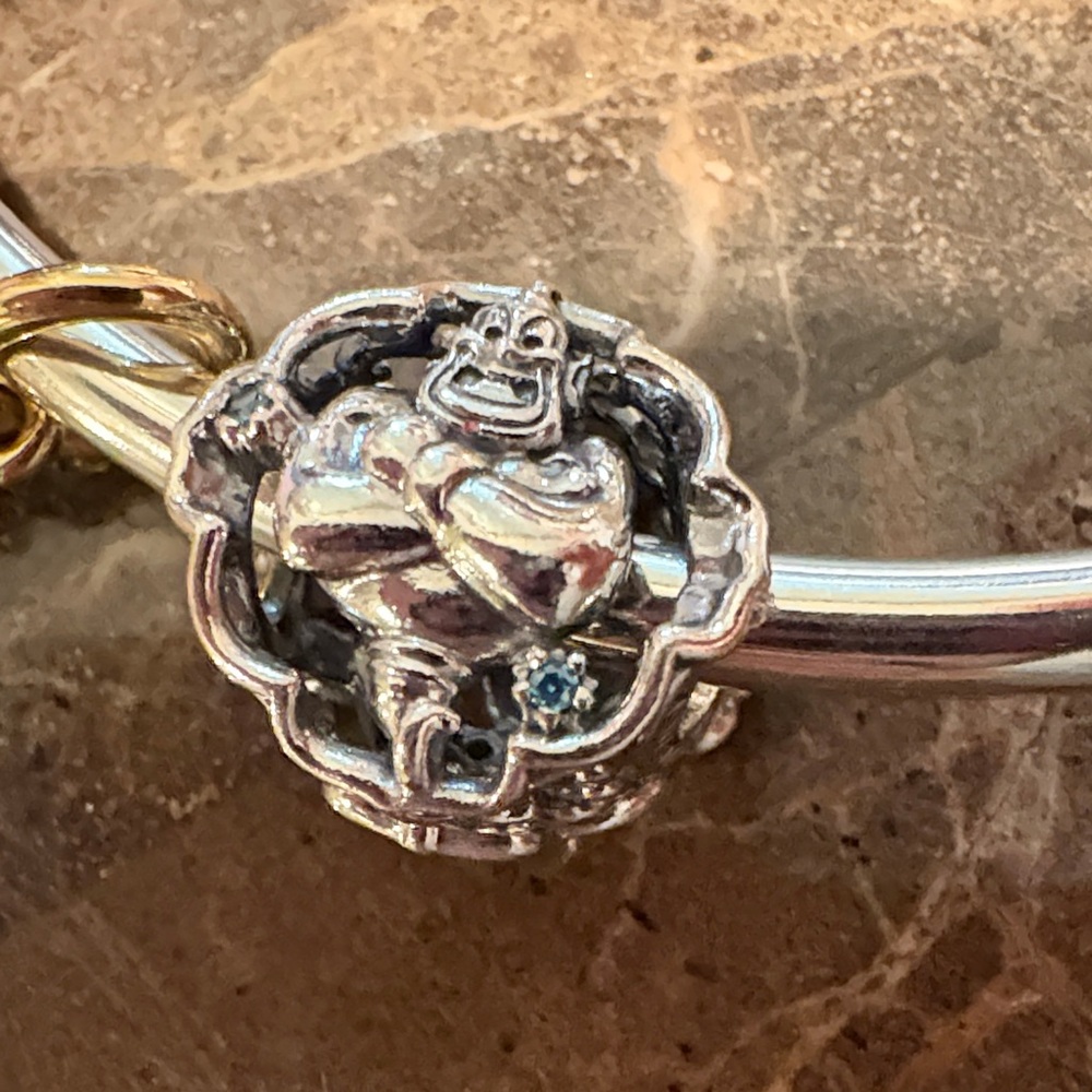 Pandora Silver Charm Bracelet with Blue and Gold Accents - Picture 10 of 13